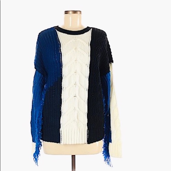 New Free Generation Fringe Sweater Cable Knit Blue White Black Colorblock Size M - Picture 3 of 16